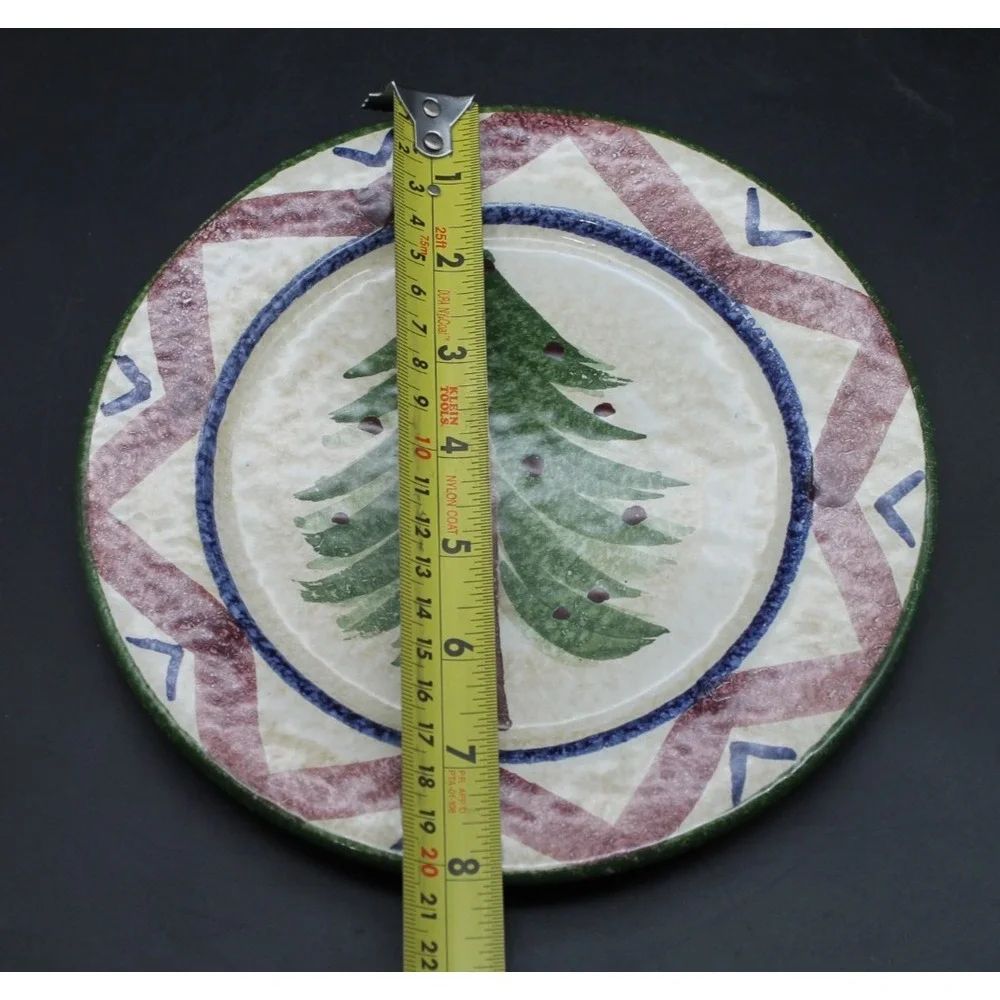 The Cellar Log Cabin Christmas Salad Plates Set 5 Tree Holiday 8in Ceramic Italy
